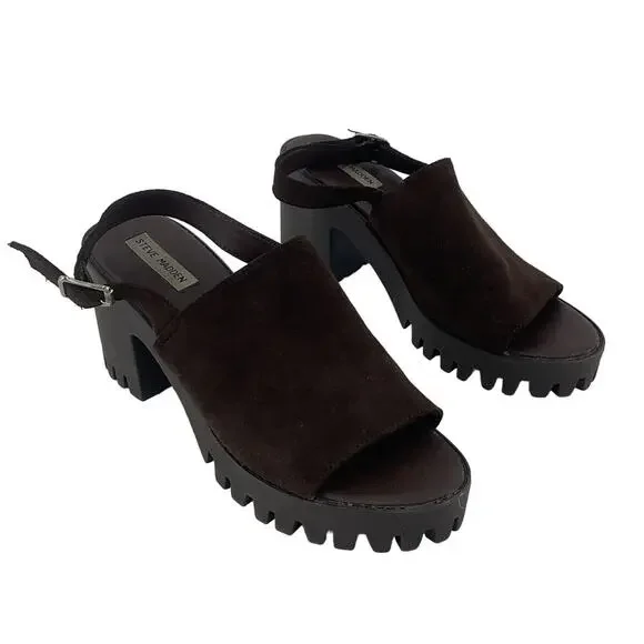 Y2K Steve Madden Sunnyside Brown Leather Platform Sandals Size 11M